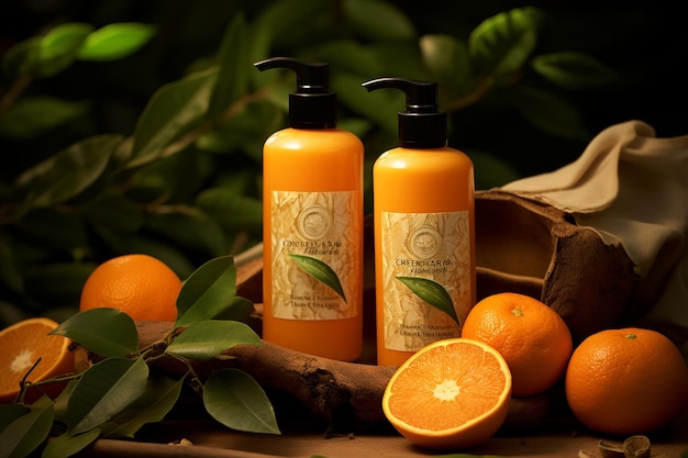 Set de shampoo e condicionador com cheiro de mandarina