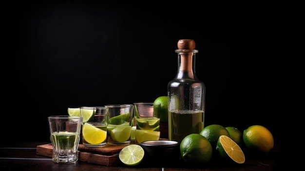 Set para fiesta de tequila con limón y sal Ilustración AI GenerativexA