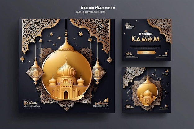 Set de fondo de tarjetas de felicitación de Ramadán Dos diseños de plantillas de portada para el cartel Eid Mubarak