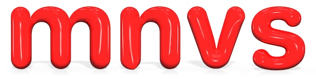 Set glänzend rote Farbe Buchstaben M, N, V, S Kleinbuchstaben der Blase