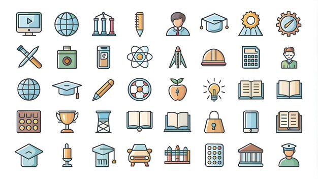 Set de iconos de regreso a la escuela con 50 iconos vectoriales diferentes relacionados con el éxito educativo sub académico