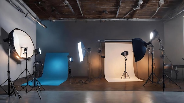 Set-Lichtfotografie-Studio blaues klares Licht