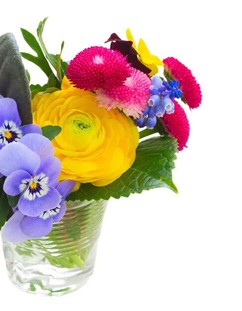 Set mit bunten frisch geschnittenen Blumen