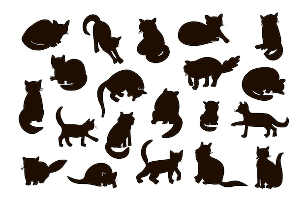 Set mit schwarzen Silhouetten-Illustrationen des Katzenvektors