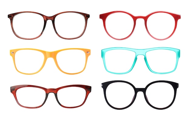 Set mit verschiedenen Brillen isoliert auf weiß