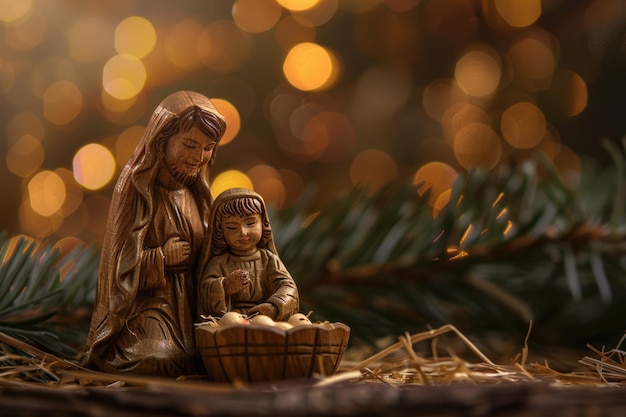 Set de Natividad de madera con la santa familia y el niño Jesús