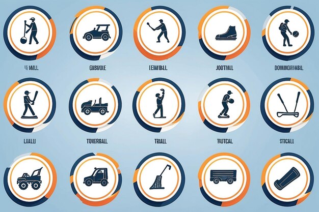 Foto set of 16 activity outline icons such as loader truck joystick domino golf ball