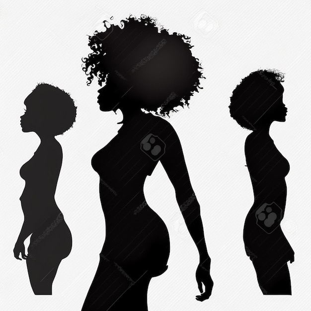 Foto set of black women silhouettes on a white background