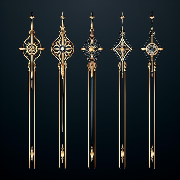 Set of Opulent Scepters Symmetrical Pattern Shape Rod Like Decorati Clipart 2D Flat Design Pattern