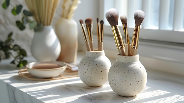 Foto set of professional makeup brushes cosmetic accessories