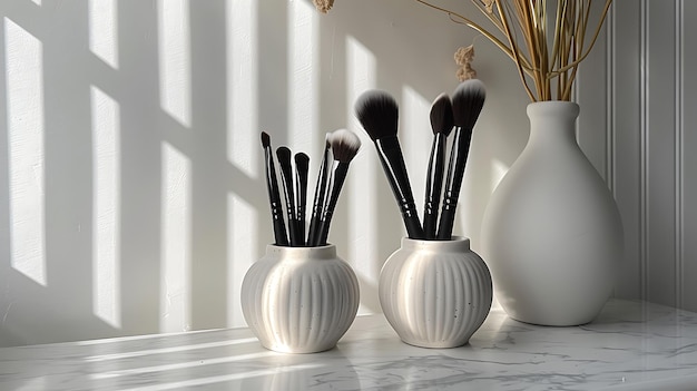 Foto set of professional makeup brushes cosmetic accessories