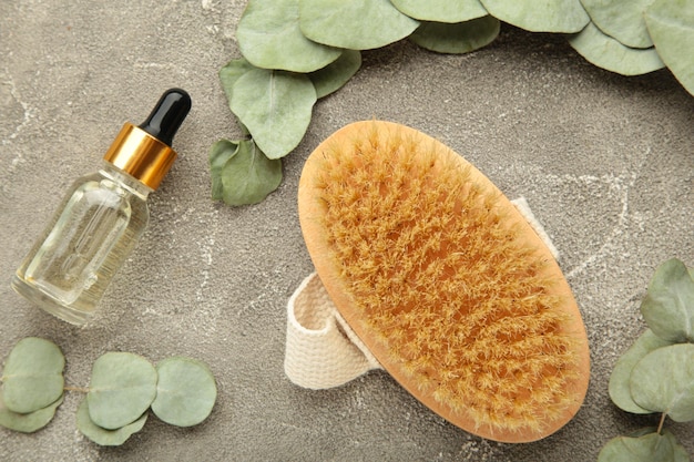 Set de productos cosméticos home SPA Dry Brush y Organic Oil Cepillo anticelulítico para masaje corporal en seco