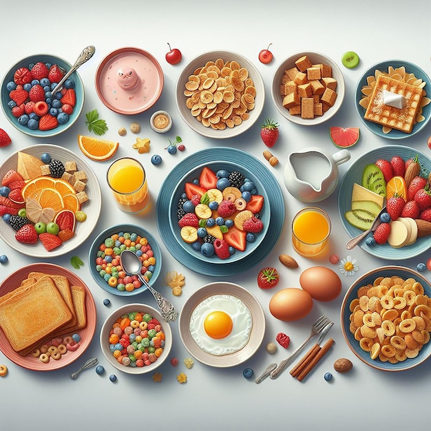 Set realista de platos de cereales para el desayuno