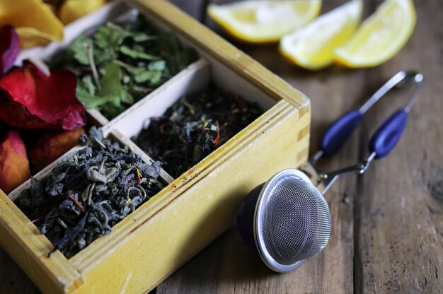 Set té caja de madera rosa