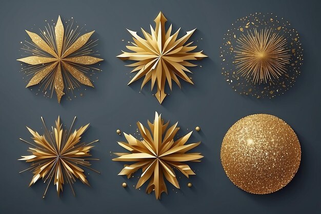 Set von abstrakten glänzenden goldenen Glitter-Designelementen für Neujahrs-Weihnachtsgrüße