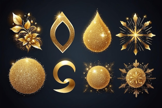 Set von abstrakten glänzenden goldenen Glitter-Designelementen für Neujahrs-Weihnachtsgrüße