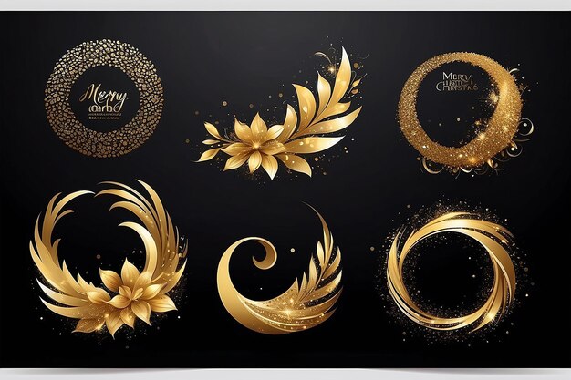 Set von abstrakten glänzenden Goldglitter-Design-Elementen für Neujahrs- und Weihnachtsgrußkarten-Design