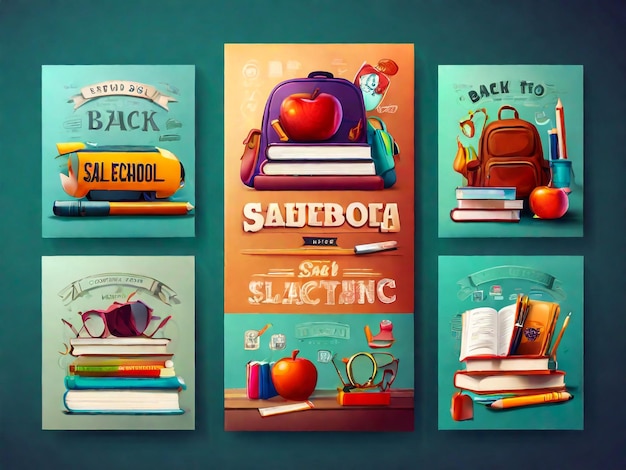 Set von Back-to-School-Bannern mit farbigen Bleistiften und handgezeichneten Doodle-Hintergründen Vektorillustration