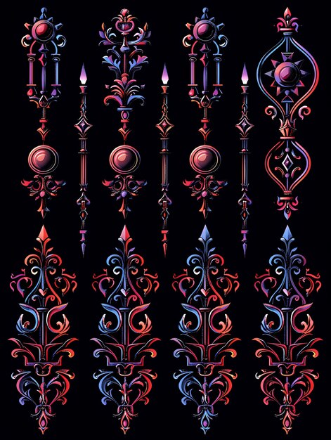 Foto set von barock-stil trellises pixel art mit verzierten mustern mit collage texture art design-spiel