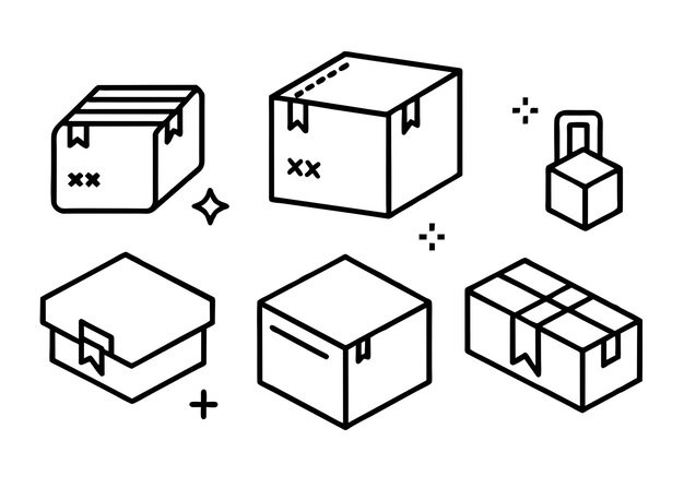 Set von Boxen-Linien-Ikonen Verpackung Verpackung Vektor-Illustration