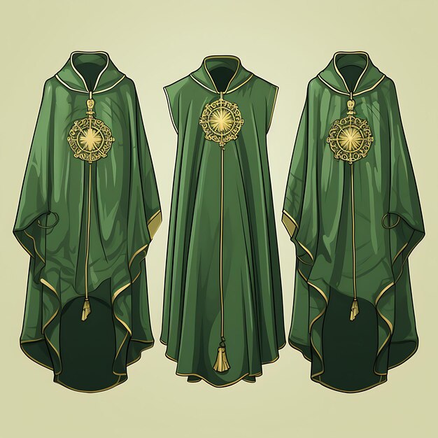 Set von Cape Sacred Item Hand genäht Design Dalmatic Sacred Blessing I 2D Asset Design Clipart Flat