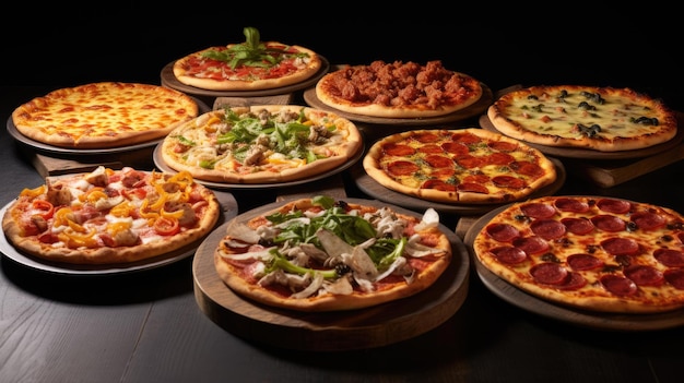 Set von frischen italienischen Pizzas auf einem Holztisch