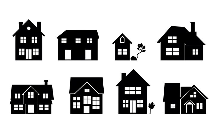 Foto set von haus-ikonen isolierte silhouette solide ikonen mit architektur zuhause hausbesitz