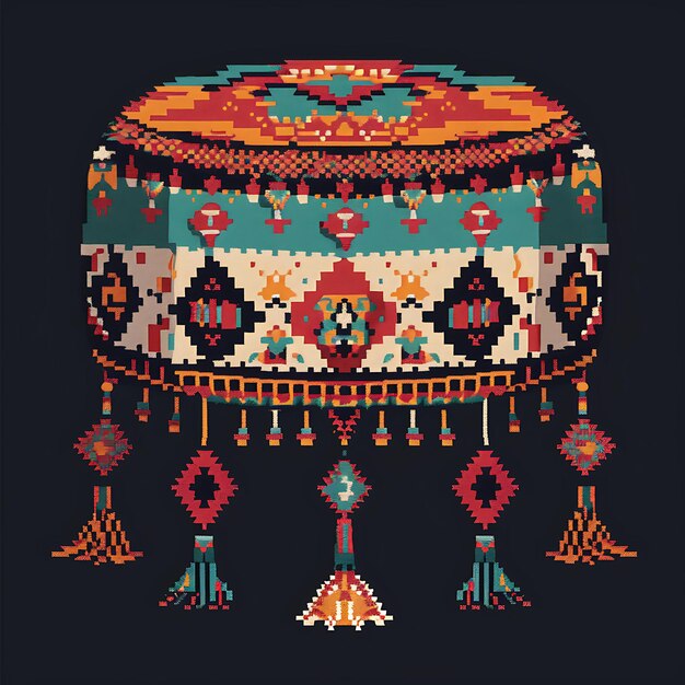 Set von osmanischen 8-Bit-Pixeln mit Boho-Design und Tassels mit erdlichem Game-Asset-Design-Konzeptkunst