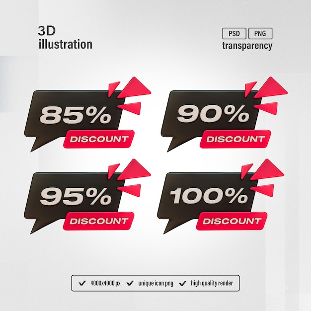 Set von schwarzen und roten Rabattnummern Banner Isolierte 3D-Render Illustration
