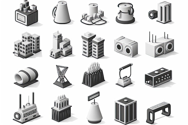 Set von Technologie-Icons Factory Vector Illustration weißer Hintergrund Hergestellt von AIArtificial Intelligence