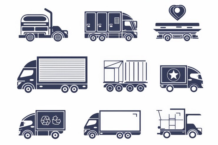 Foto set von vintage-logistik-logo-design mit vektorillustration von logistik-linien-art-ikonen auf weißem hintergrund
