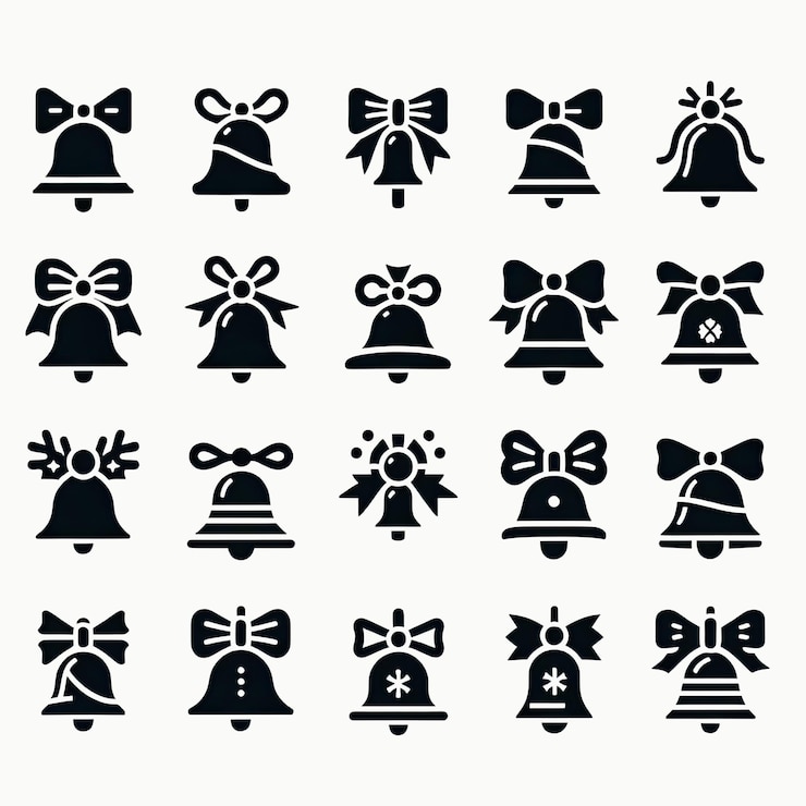 Foto set von weihnachtsglocken silhouette icon vektor-illustration für xmas-ferien-dekoration