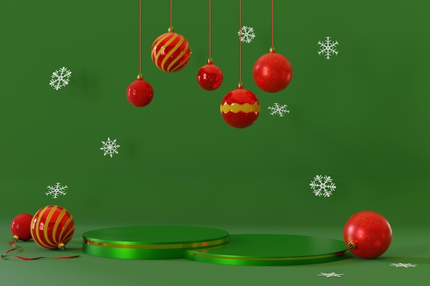 Set Weihnachtskugel mit Podium 3D-Rendering