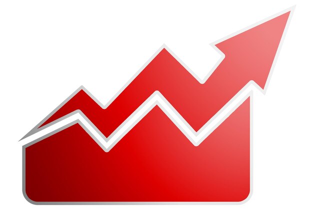 Seta ascendente vermelha isolada no fundo branco
