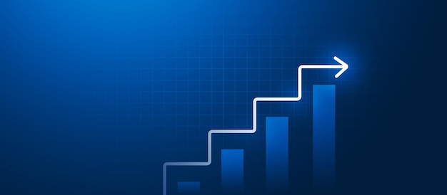 Seta de crescimento intensifica o conceito de sucesso da escada no fundo de negócios criativos com progresso do gráfico de finanças da escada de melhoria ou conquista de escalada de alvo alto e direção simples do gráfico de metas