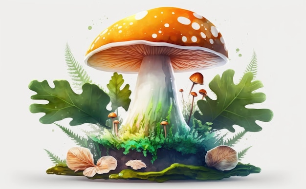 setas del bosque dibujadas sobre fondo blanco acuarela ilustraciones de alimentos orgánicos ai generado