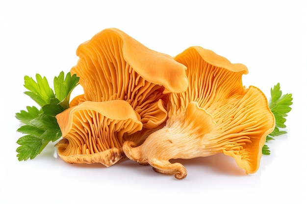 setas de chanterelle crudas aisladas sobre un fondo blanco