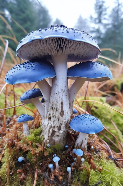 Las setas crecen silvestres en el bosque.