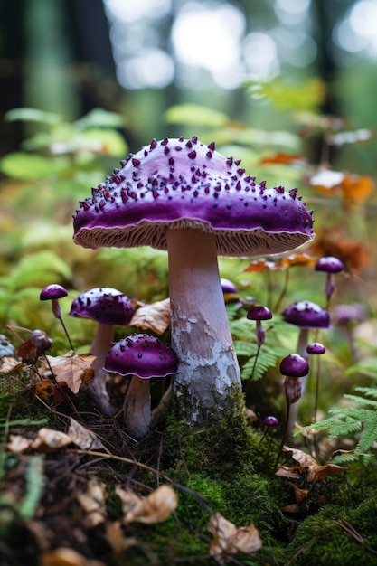 Las setas crecen silvestres en el bosque.