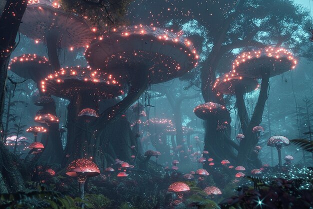 setas luminescentes gigantes en un encha fantástico