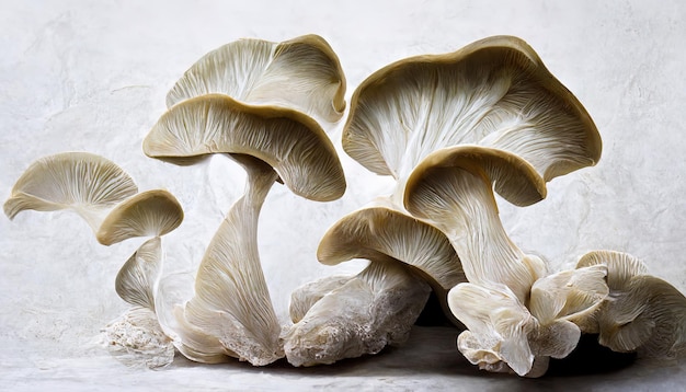 Setas de ostra en un alimento de fondo blanco