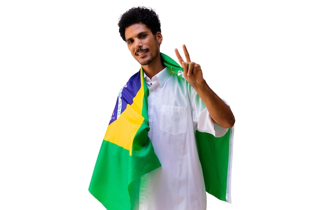 Sete de setembro Dia da Independência do Brasil Homem negro mantém bandeira brasileira isolada