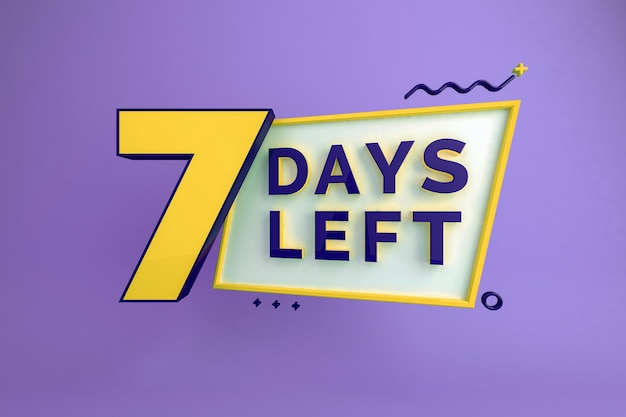 Sete dias restantes Banner de contagem regressiva de dias restantes em 3D Contagem de tempo de vendas renderização em 3D