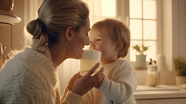 Seus olhos se iluminam de prazer enquanto ele saboreia o sabor nutritivo do leite abraçando o simples