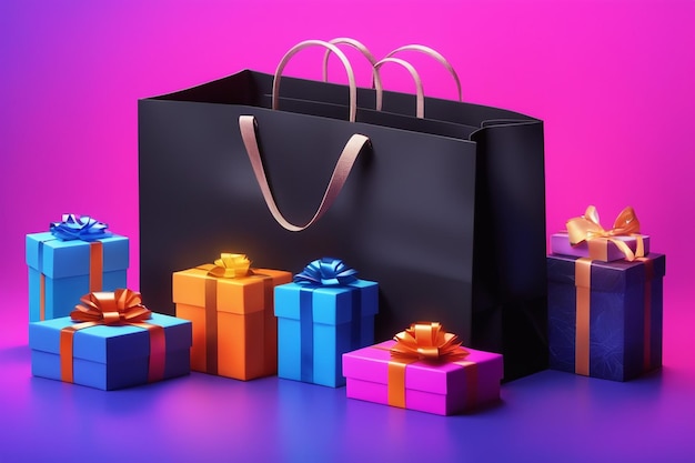 sexta-feira negra wirh saco de compras e caixa de presente Conceito de compras on-line na sexta-feira negra