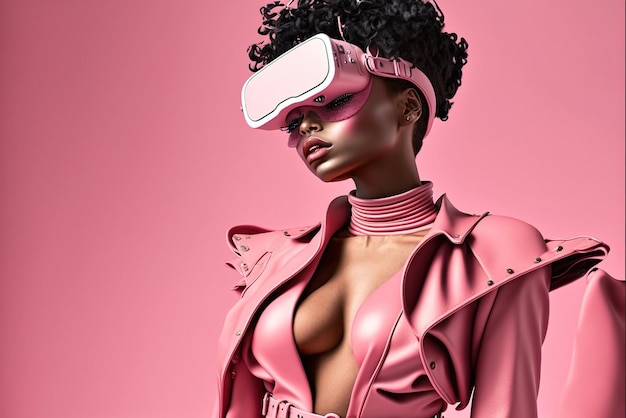 Sexy Frau mit VR-Brille im futuristischen Modestil mit generativer KI