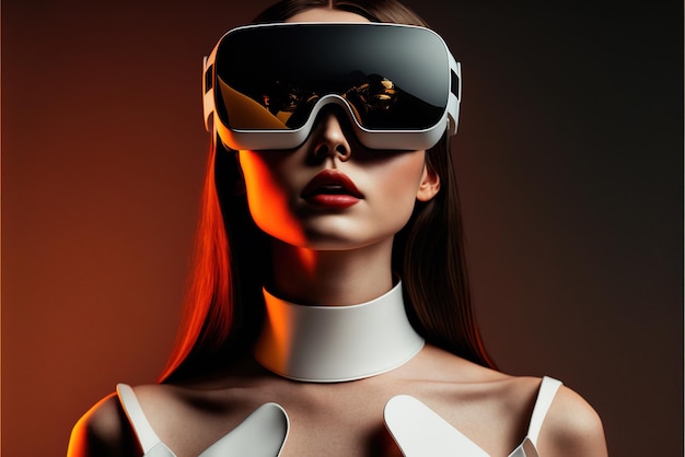 Sexy Frau mit VR-Brille im futuristischen Modestil mit generativer KI