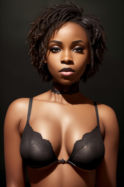 Sexy jovem mulher afro-americana em um sutiã preto