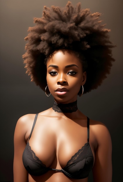 Sexy joven afroamericana con un sostén negro
