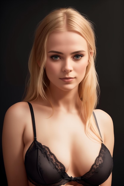 Sexy junge blonde Frau in einem schwarzen BH
